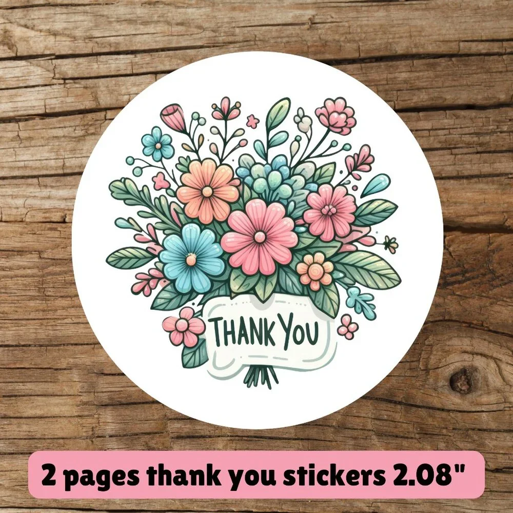 2 pages thank you stickers size 2.08”